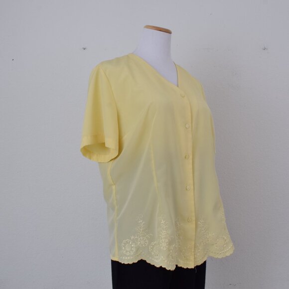 Vintage 90s Yellow Polyester Embroidered Blouse | size Large - Picture 4 of 12